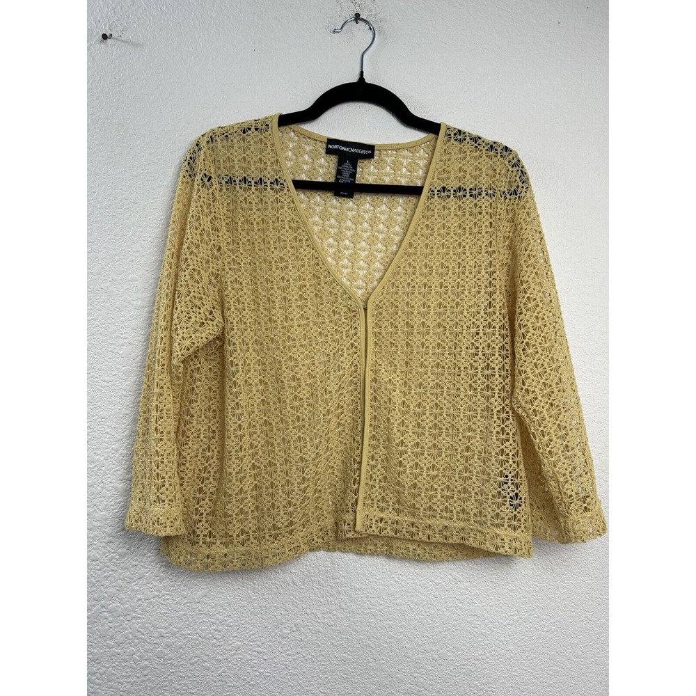 Norton McNaughton Womens Size L Crocheted 3/4 Sleeve Cover-up Festival Coachella